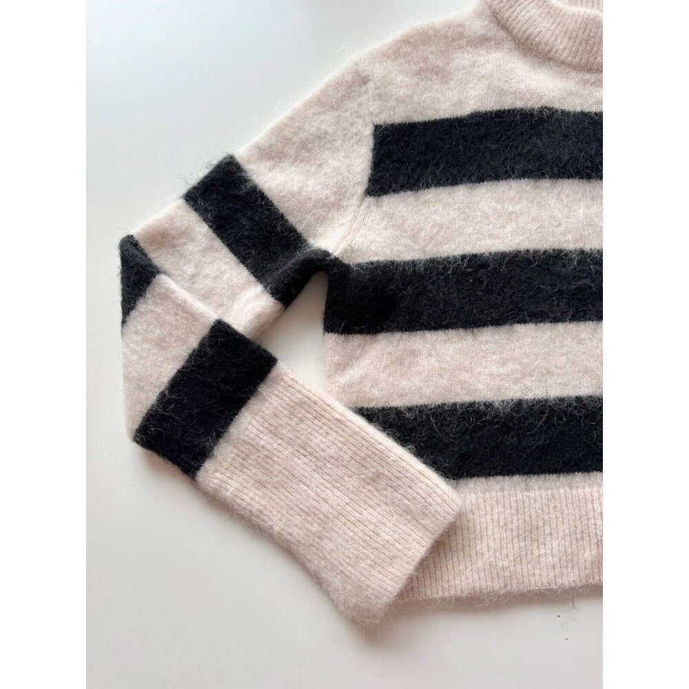 H&M White Black Striped Mohair Wool Blend Knit Crew Neck Sweater, Size M - Picture 8 of 13